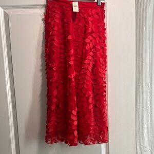 Elegant Red Leaf-Patterned Skirt